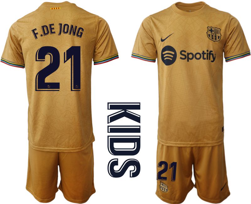 Youth 2022-2023 Club Barcelona away yellow #21 Soccer Jersey